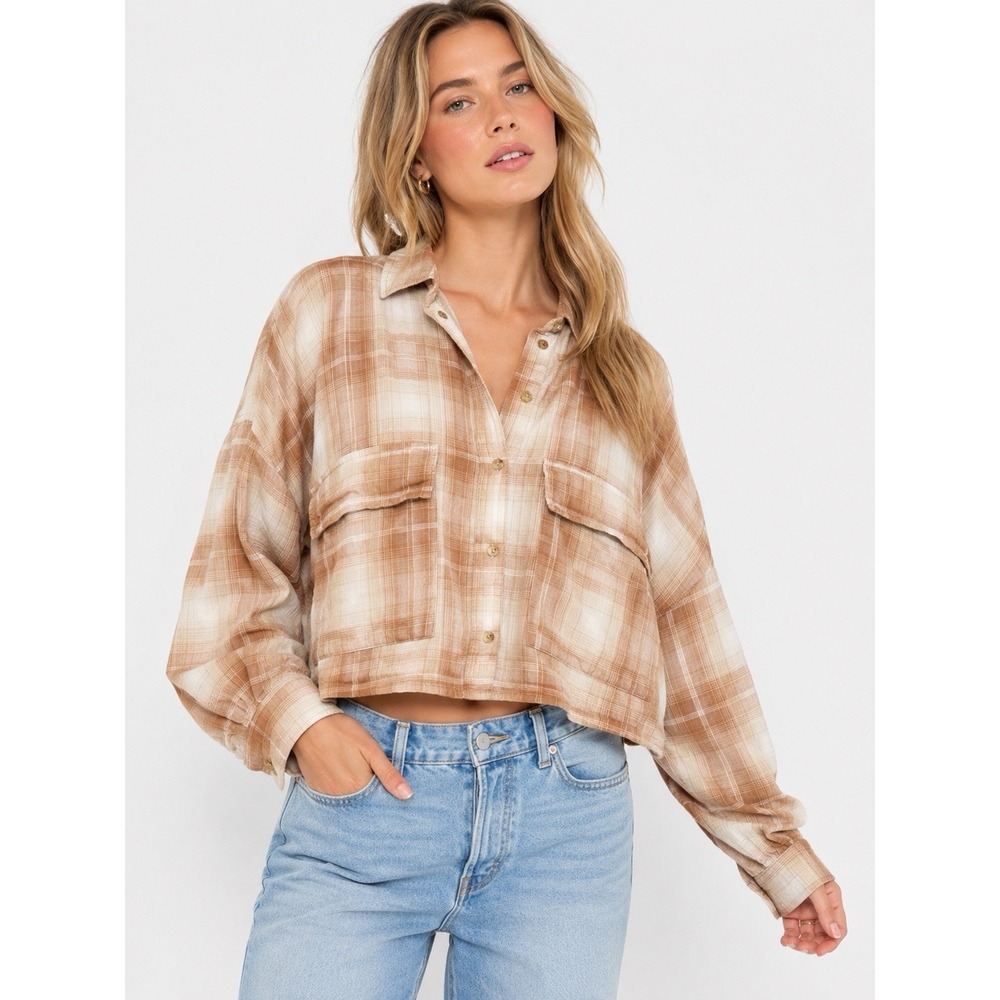 Abercrombie & Fitch Beige Plaid Button-Down Shirt